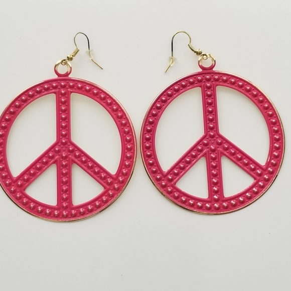 Large Pink Peace Sign Earrings new - Picture 6 of 8
